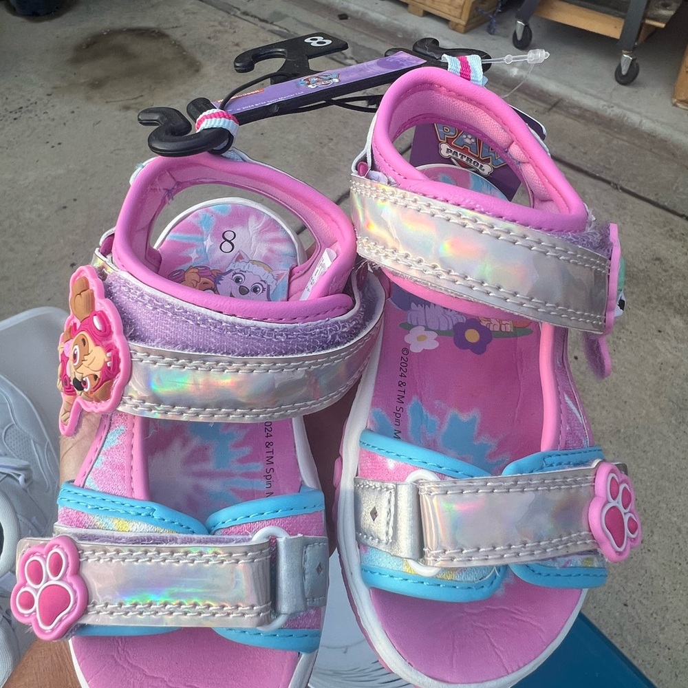 Paw Patrol Kids Sandals - Pink and Silver with Blue Accents